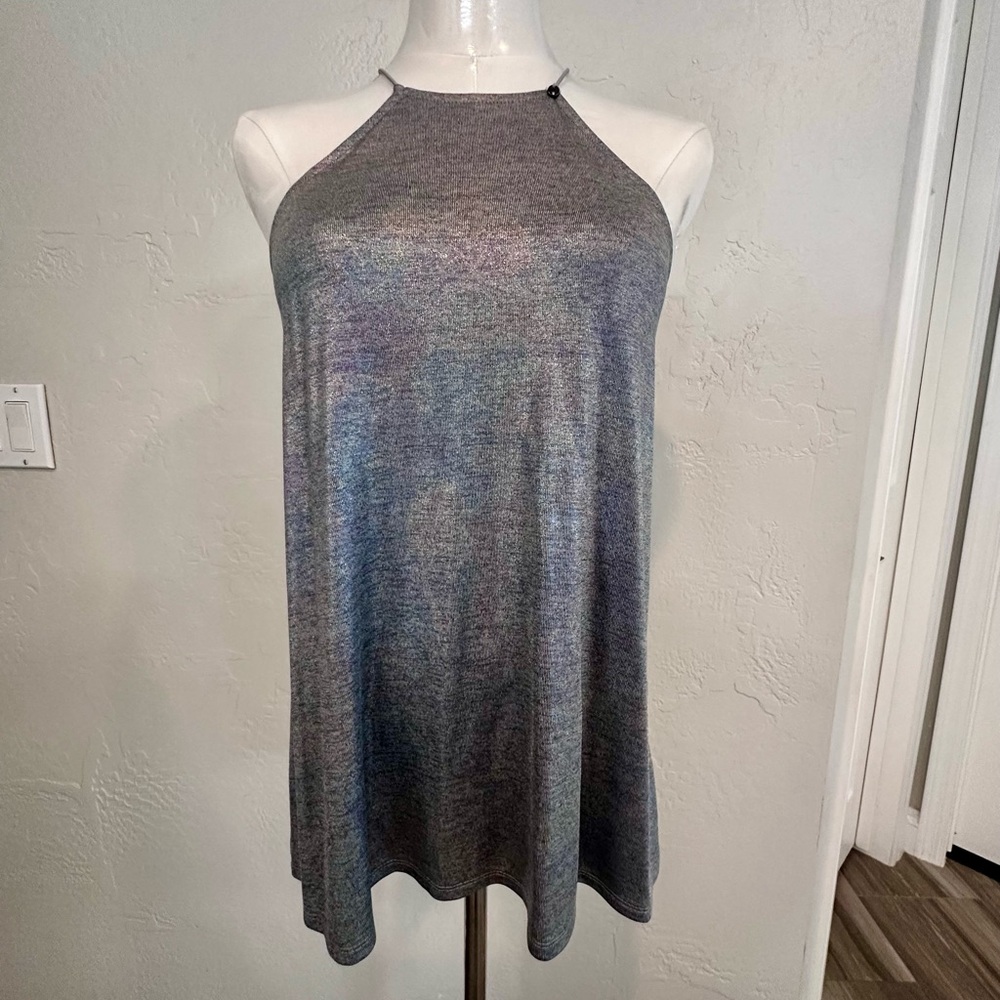Guess Iridescent  Purplish Grey Sleeveless Women's Party Night Out Halter Top